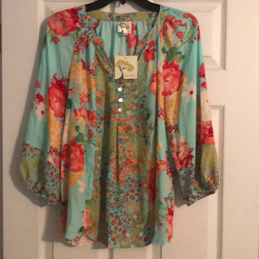 Anthropologie Fig and Flower Blouse Sheer Floral